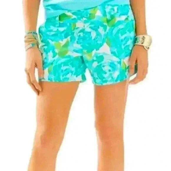 Lilly Pulitzer Shorts Size 00 Blue The Callahan Floral Cotton Chino Rose Print - Picture 3 of 10